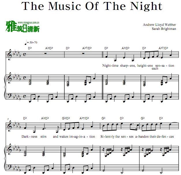 Sarah Brightman - The Music Of The Night钢琴伴奏声乐谱