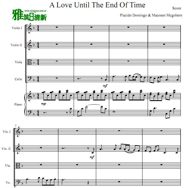 A Love Until The End Of Time弦乐钢琴五重奏谱