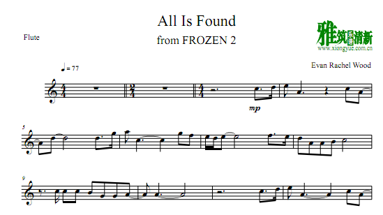 All Is Found 冰雪奇缘2长笛谱