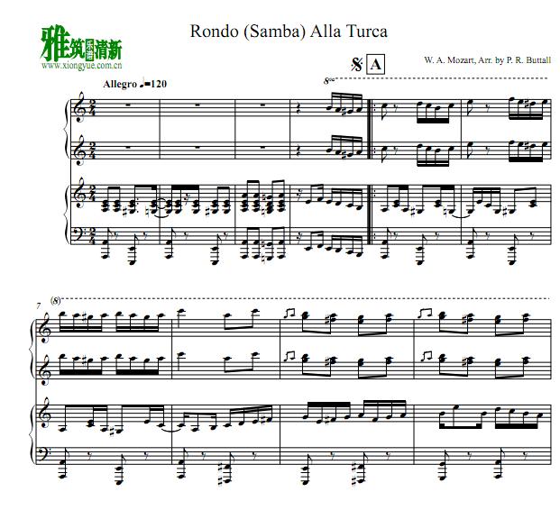 莫扎特土耳其进行曲四手联弹谱