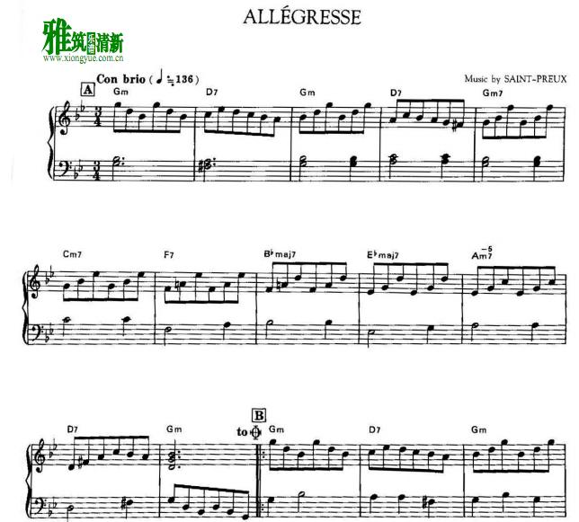 Saint Preux - Allegresse钢琴谱