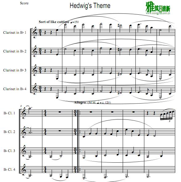 哈利·波特 Harry Potter Theme单簧管四重奏总谱+分谱