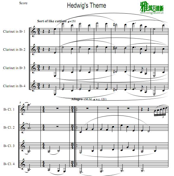 Harry Potter哈利波特Hedwig's Theme海德薇主题 单簧管四重奏谱