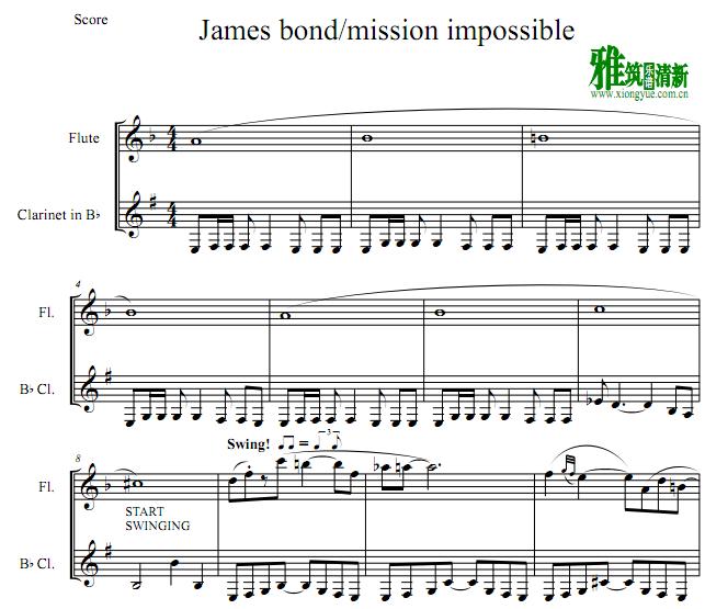 碟中谍 mission impossible长笛单簧管二重奏谱