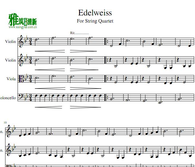 Edelweiss雪绒花  弦乐四重奏谱