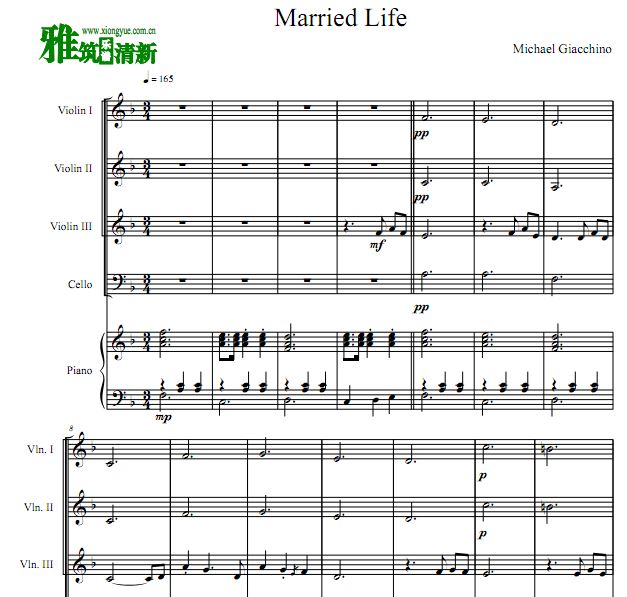 Married Life小提琴大提琴钢琴重奏谱