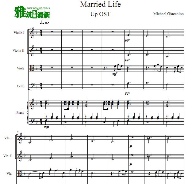 marriedlife简谱,marriedlife简谱数字 married life钢琴五重奏谱 二小提琴一中提琴一大提琴