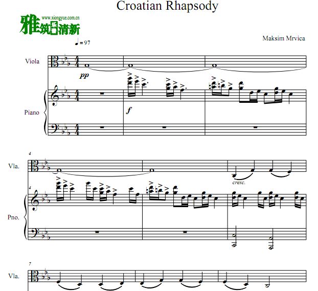 Croatian Rhapsody 克罗地亚狂想曲中提琴钢琴合奏谱