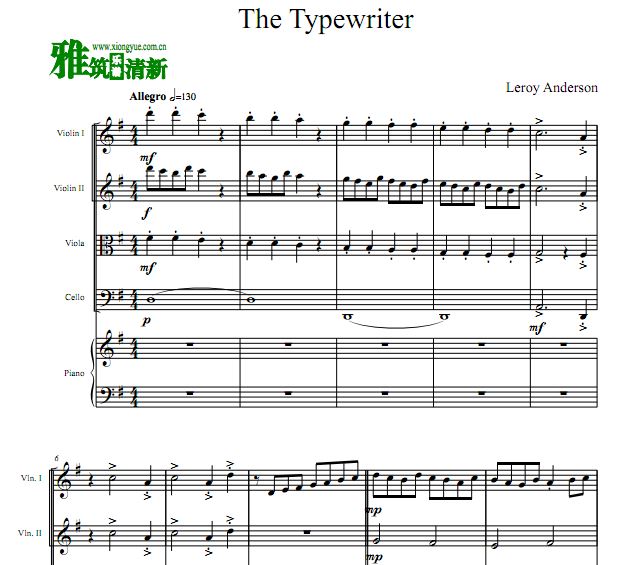 The Typewriter 打字机弦乐钢琴五重奏谱