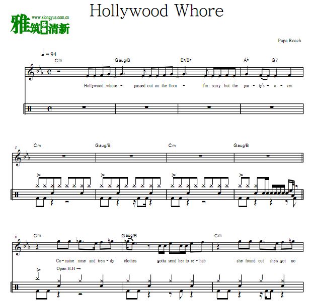 蟑螂老爹  Hollywood Whore架子鼓谱