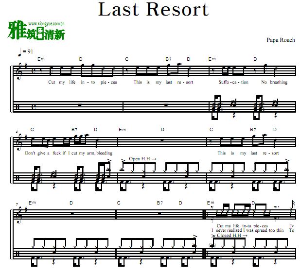 Papa Roach - Last Resort鼓谱
