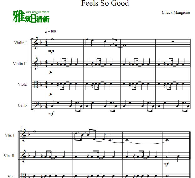 Chuck Mangione - Feels so good双小提琴中提琴大提琴合奏谱