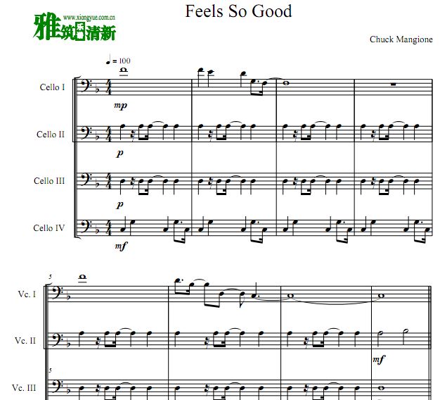 Feels so good大提琴合奏谱