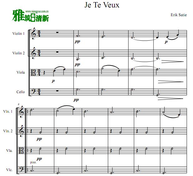 埃里克·萨蒂 Je Te Veux弦乐四重奏谱