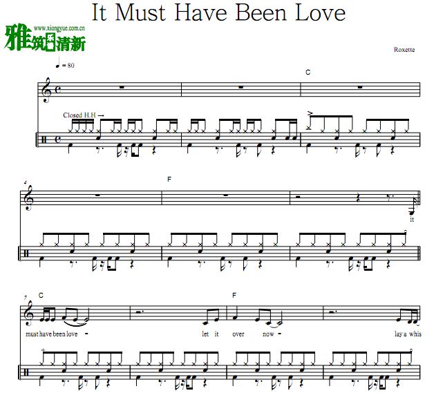 Roxette - It Must Have Been Love架子鼓谱
