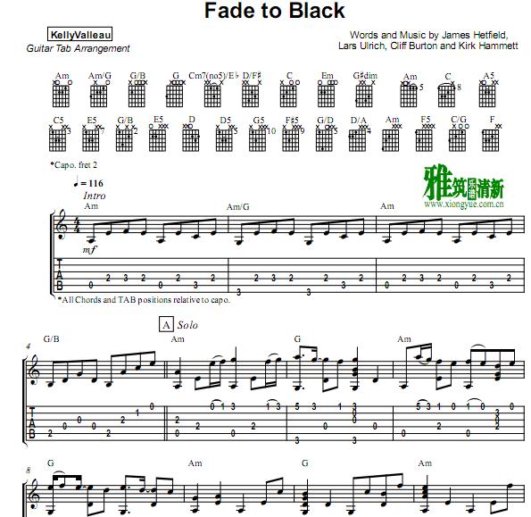 Kelly Valleau版Fade to Black指弹吉他谱