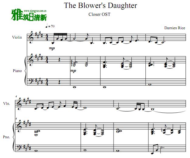 偷心主题曲 The Blower's Daughter小提琴钢琴合奏谱