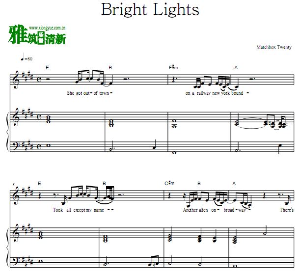 火柴盒乐队 Matchbox Twenty - Bright Lights歌谱 弹唱钢琴谱
