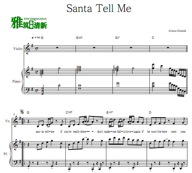 Santa Tell Me小提琴钢琴谱