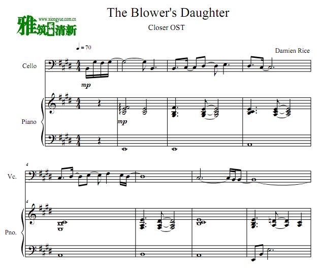 偷心主题曲 The Blower's Daughter大提琴钢琴合奏谱