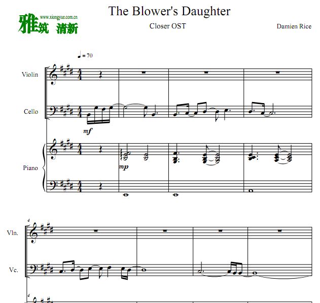 The Blower's Daughter 偷心主题曲小提琴大提琴钢琴合奏谱