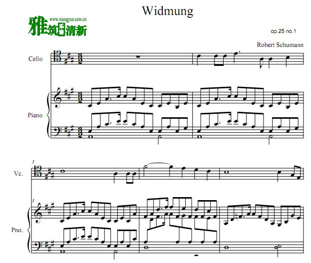 舒曼 Widmung献词大提琴钢琴伴奏谱