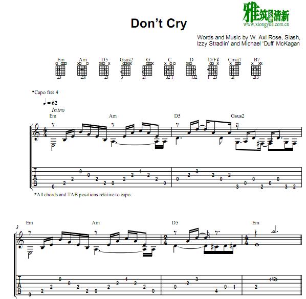 Don't Cry 吉他谱