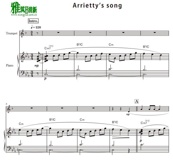 借东西的小人阿莉埃蒂 Arrietty's song 小号钢琴伴奏谱