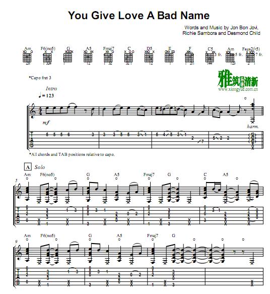 You Give Love a Bad Name吉他谱
