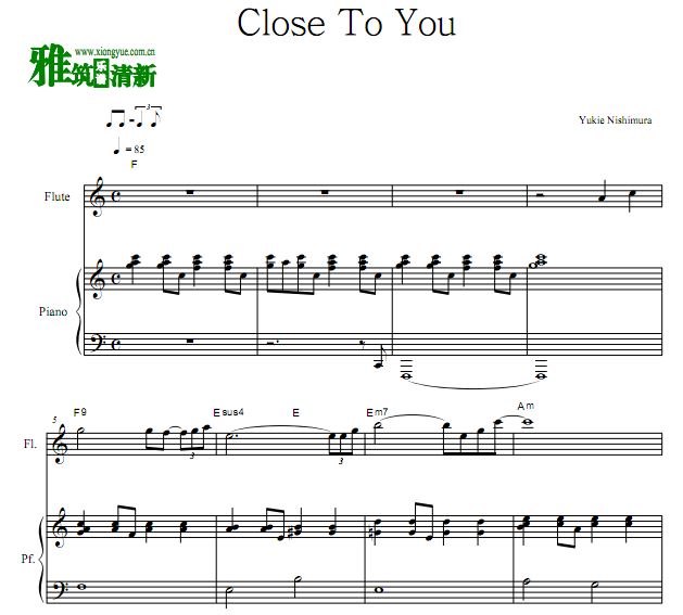 西村由纪江  Close To You长笛钢琴伴奏谱