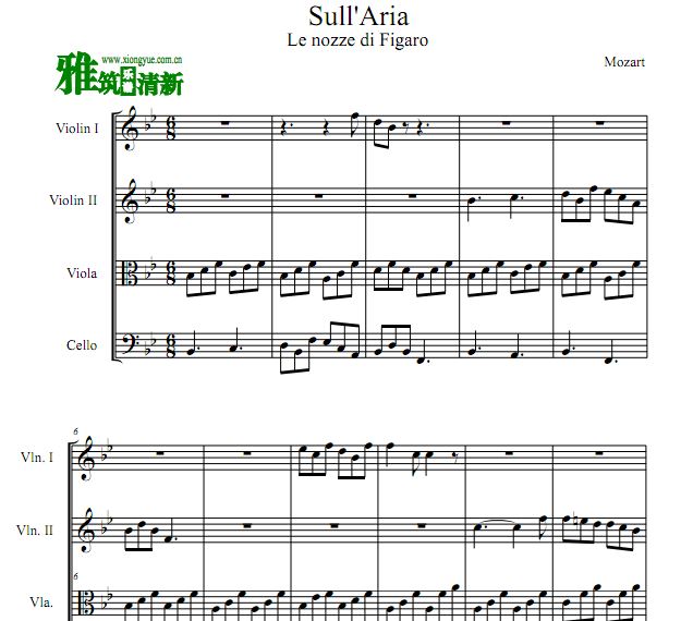 费加罗的婚礼 Sull'aria 弦乐四重奏谱