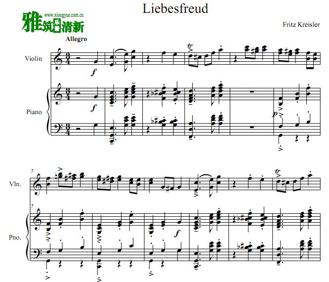 克莱斯勒 爱的喜悦 Liebesfreud小提琴钢琴二重奏谱