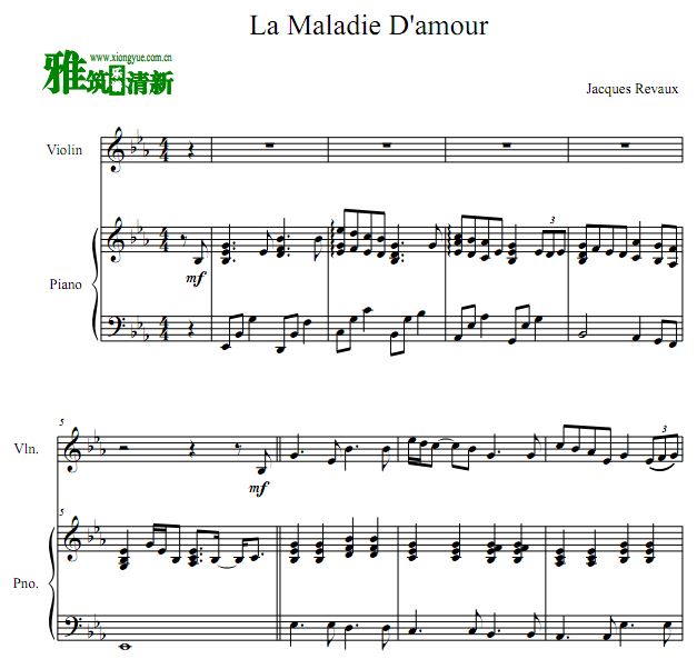 贝利叶一家 La Maladie D'amour小提琴钢琴二重奏谱