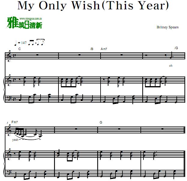 布兰妮 My Only Wish歌谱 正谱 钢琴弹唱谱