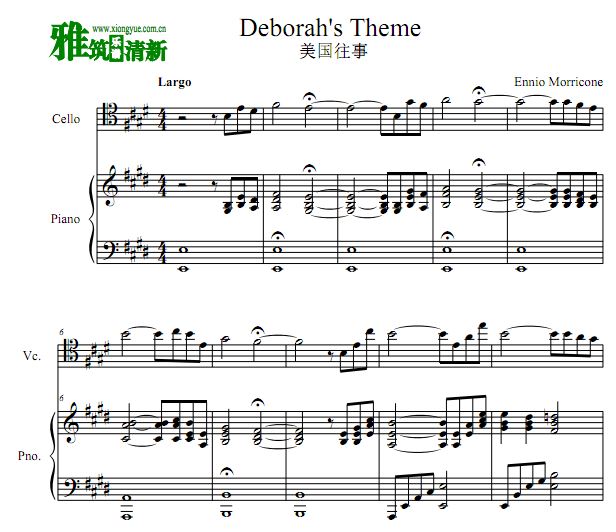 Deborah's Theme 美国往事主题曲大提琴钢琴伴奏谱 