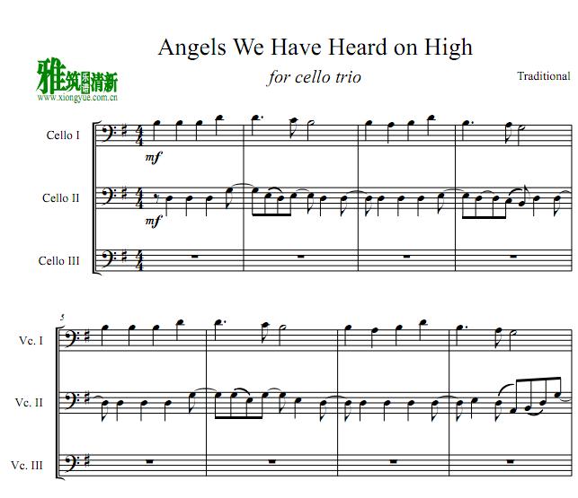 Angels We Have Heard on High大提琴三重奏谱