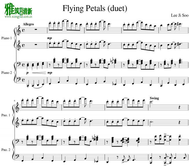 春天华尔滋 主题曲 Flying Petals四手联弹谱