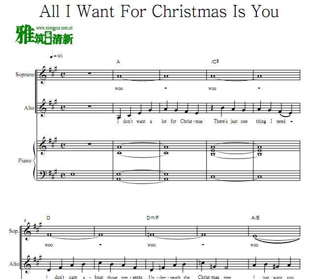 All I Want For Christmas Is You女声二部SA合唱谱 钢琴伴奏谱