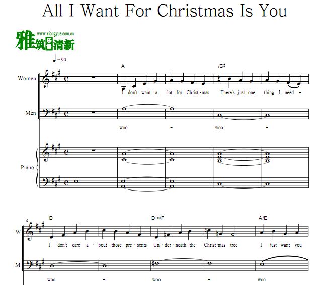 All I Want For Christmas Is You男女二部合唱谱 钢琴伴奏谱