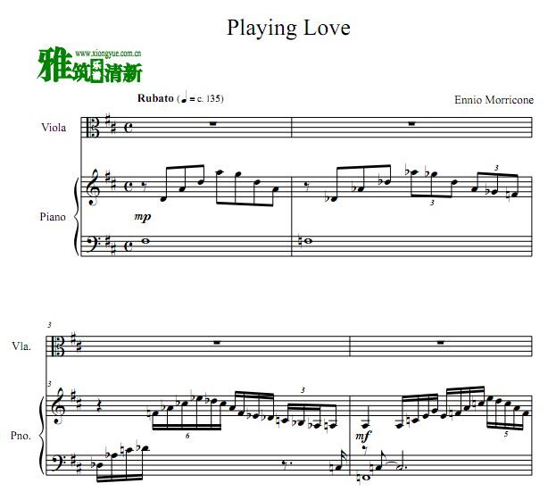 海上钢琴师 Playing Love中提琴钢琴合奏谱