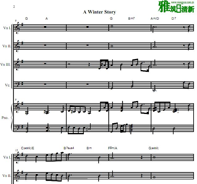 情书 A winter story三小提琴一大提琴钢琴合奏谱