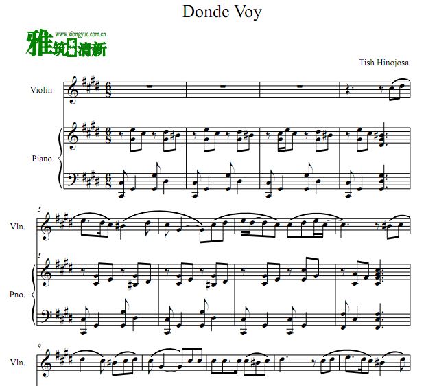 Tish Hinojosa - Donde Voy (Where I Go)小提琴钢琴合奏谱