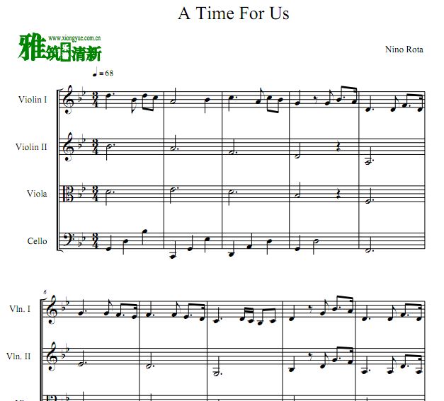 Nino Rota - A Time For Us弦乐四重奏谱