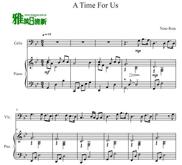 Nino Rota  A Time For Us大提琴钢琴伴奏谱