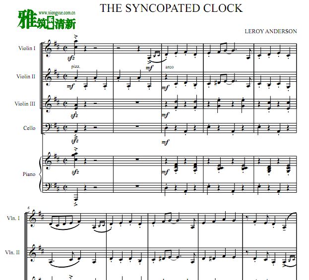 The Syncopated Clock 切分音时钟三小提琴大提琴钢琴合奏谱