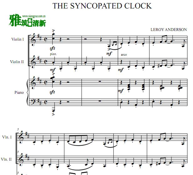 Leroy Anderson - The Syncopated Clock小提琴钢琴三重奏谱
