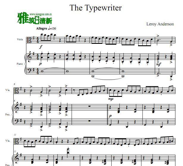 安德森 The Typewriter中提琴钢琴二重奏谱