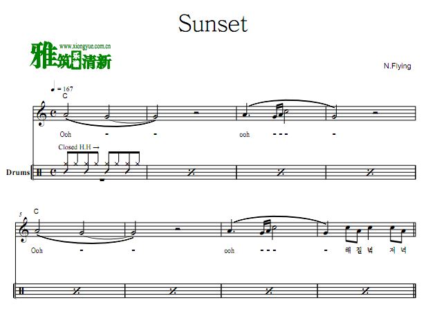 N.Flying - sunset爵士鼓谱