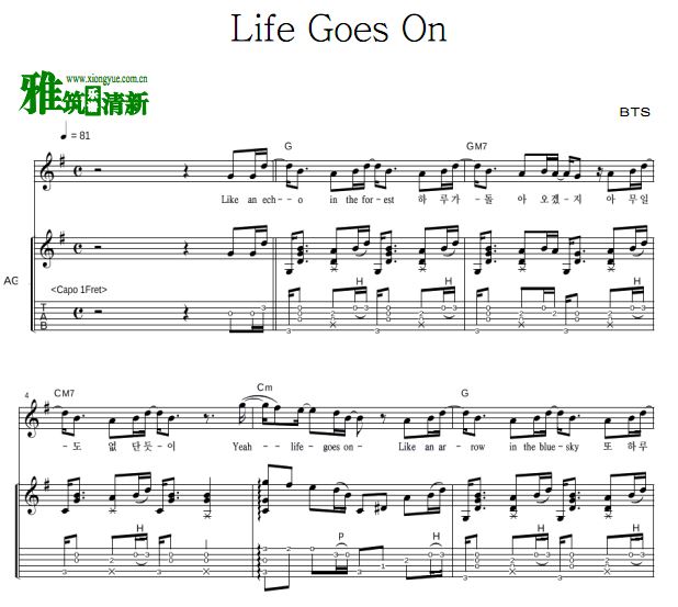 BTS防弹少年团 Life Goes On指弹吉他谱
