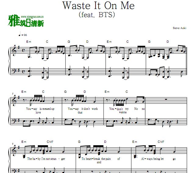 Steve Aoki x BTS - Waste It on Me钢琴谱